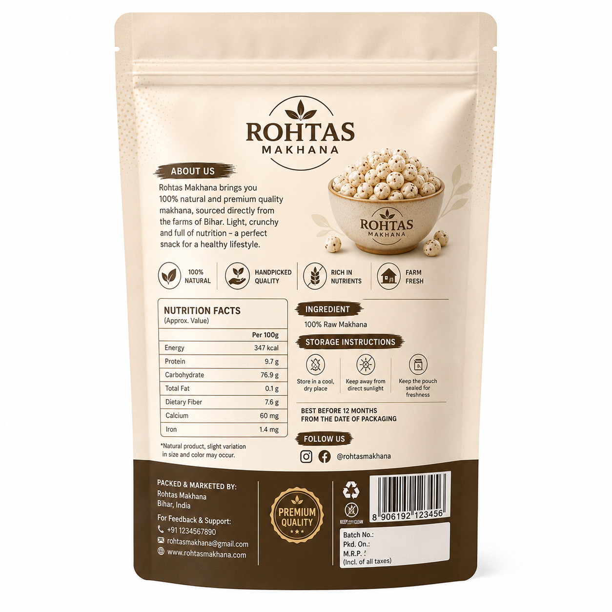 Rohtas 4 suta Raw Makhana