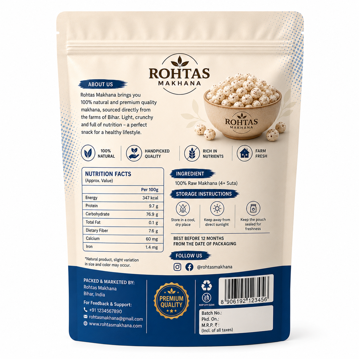 Rohtas 4+ Suta Raw Makhana