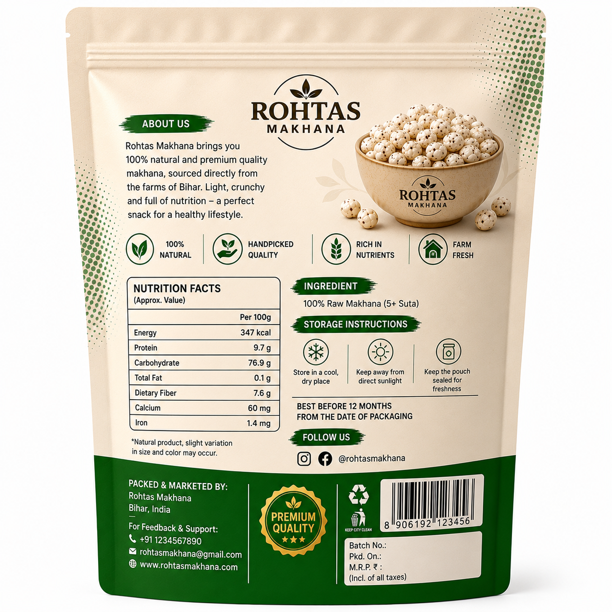 Rohtas 5+ (Plus) Raw Makhana