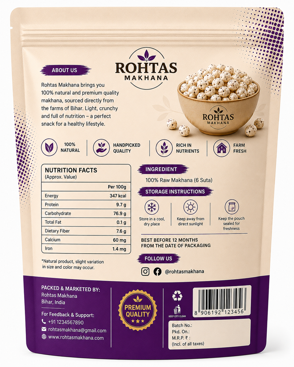 Rohtas 6+ (Plus) Raw Makhana